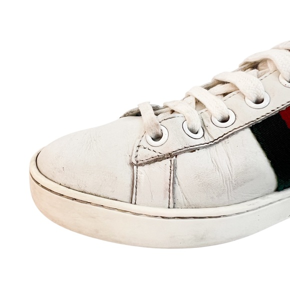 Gucci White Leather r Ace Low Top Sneakers - Picture 9 of 11